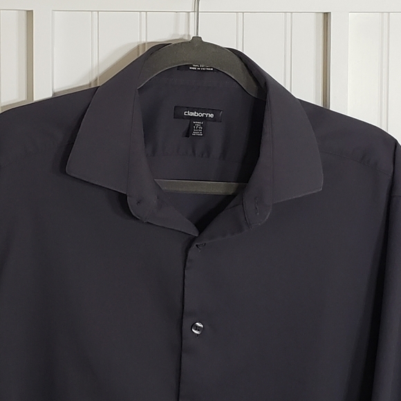 Claiborne Dress Shirt Wrinkle Free Fitted Long Sleeve Charcoal 17 1/2 XL - Picture 3 of 13